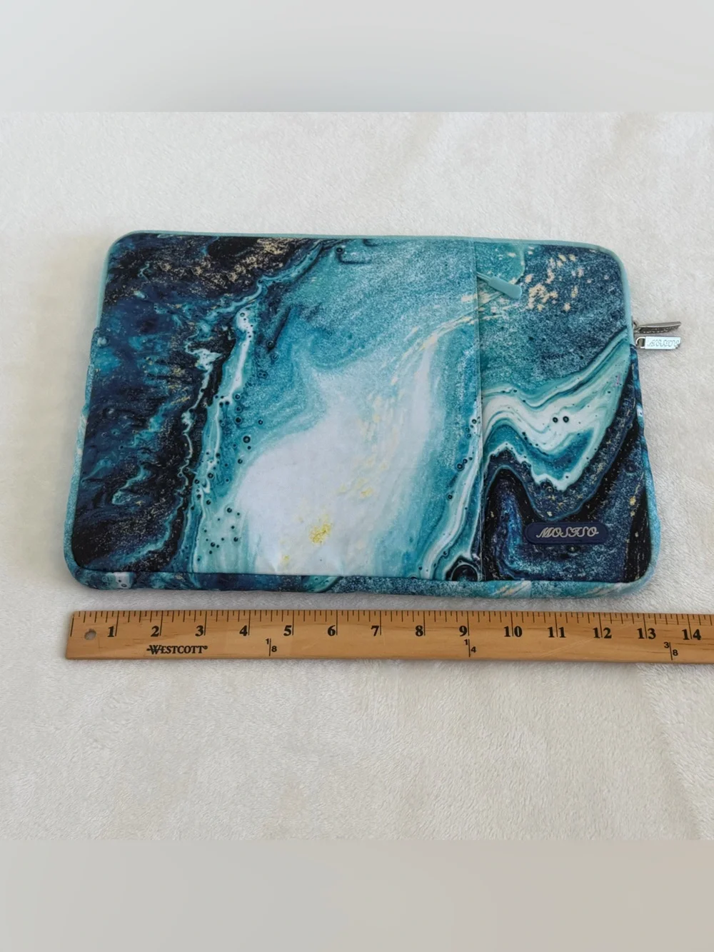 MOSISO Marbled Teal Padded Laptop Sleeve w/ Outside Zipper Pocket -New Condition